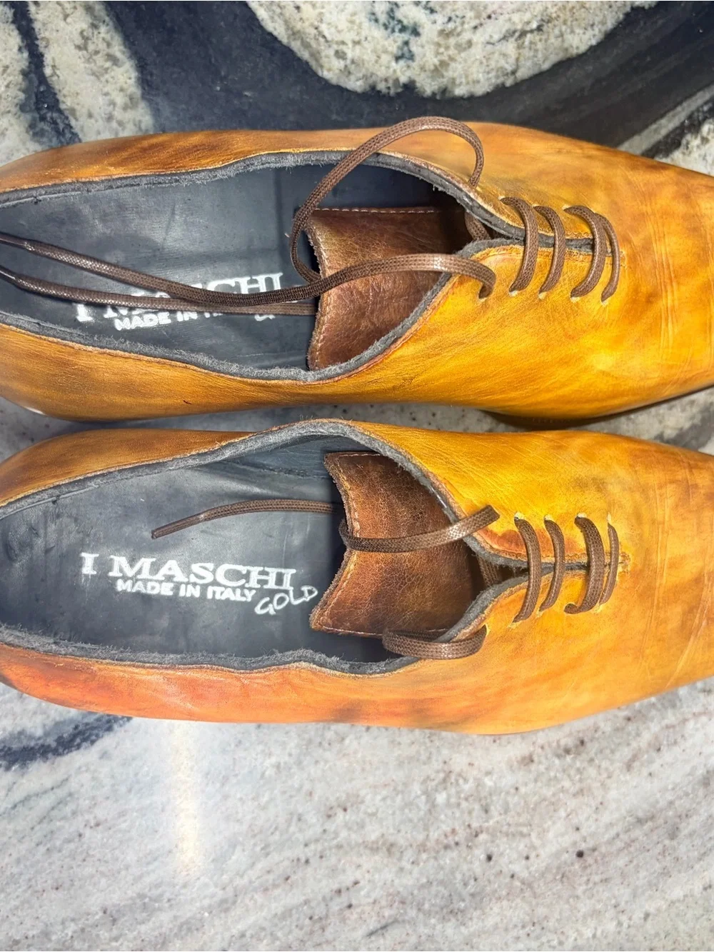 I Maschi Gold Men’s 42 Wholecut Oxford Shoes Italy Hand Patina Leather